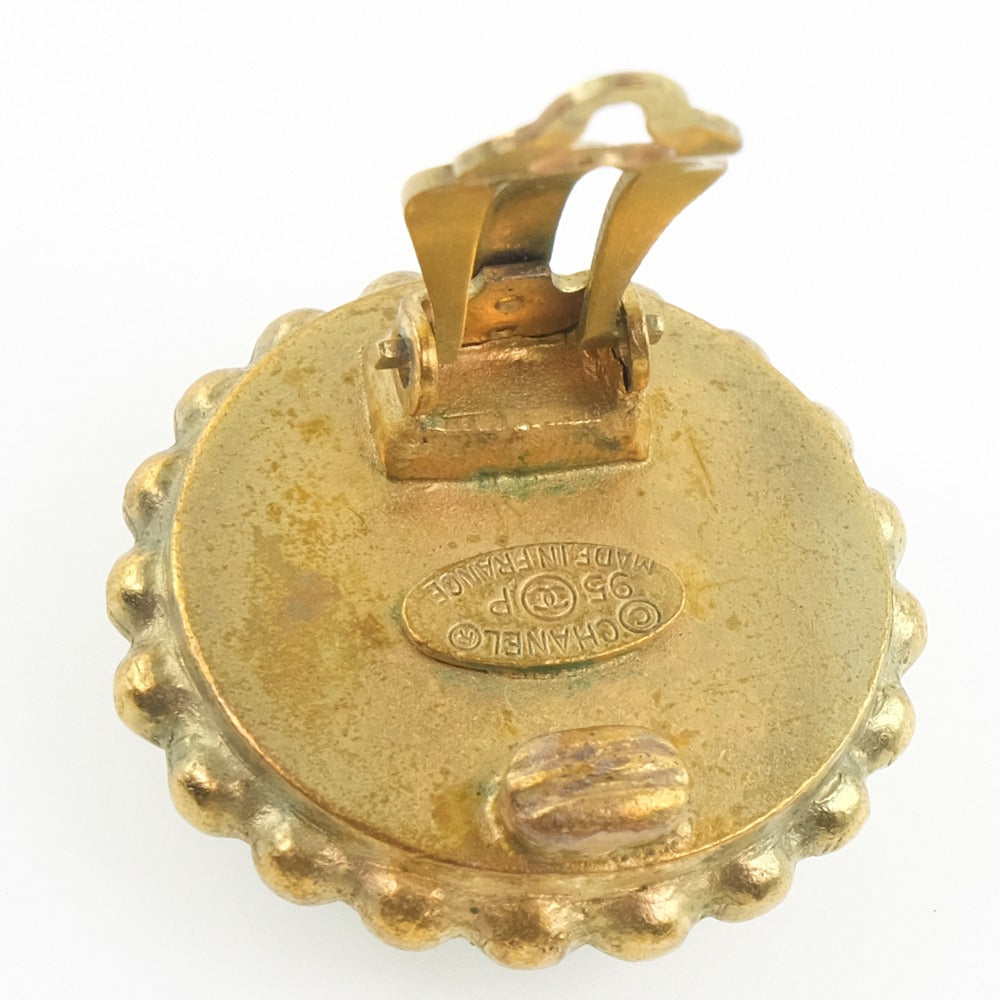 Chanel Earring Plated Gold Black Vintage Coco Mark Women