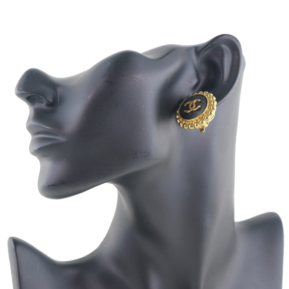 Chanel Earring Plated Gold Black Vintage Coco Mark Women