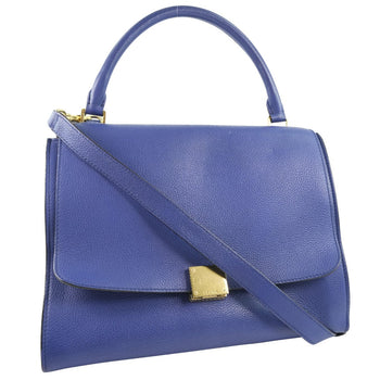 Celine Handbag Calfskin Blue 2Wayshoulder Trapeze Women
