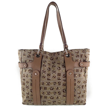 Salvatore Ferragamo Tote Bag Canvas, Leather Brown Women