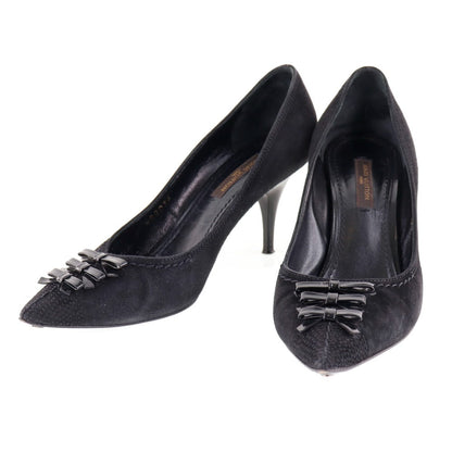 Louis Vuitton Pumps Nq0036 Suede Black Ribbon Women 35