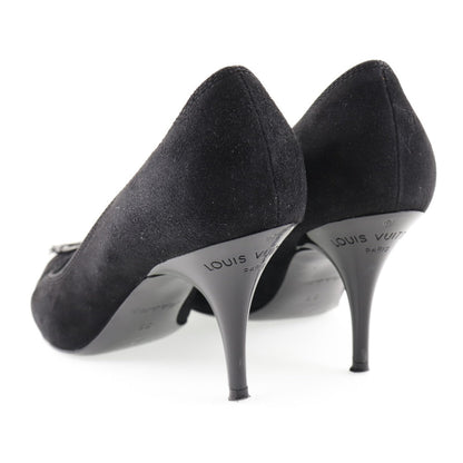 Louis Vuitton Pumps Nq0036 Suede Black Ribbon Women 35