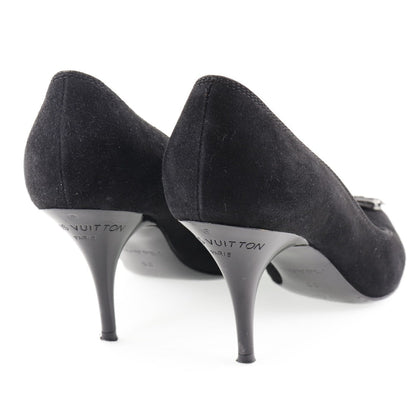Louis Vuitton Pumps Nq0036 Suede Black Ribbon Women 35
