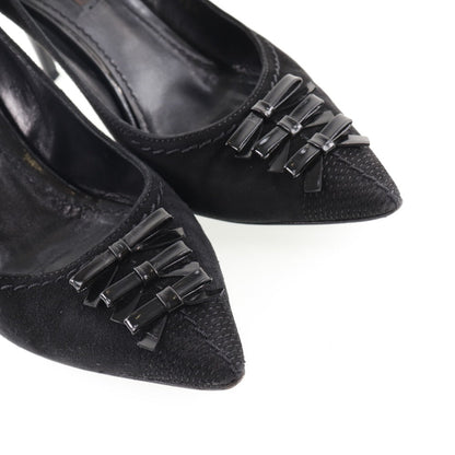 Louis Vuitton Pumps Nq0036 Suede Black Ribbon Women 35