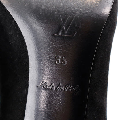 Louis Vuitton Pumps Nq0036 Suede Black Ribbon Women 35