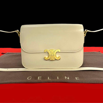 Celine Shoulder Bag Leather White Classic Trim Off