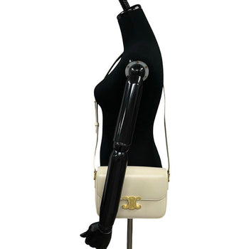 Celine Shoulder Bag Leather White Classic Trim Off