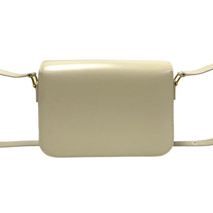 Celine Shoulder Bag Leather White Classic Trim Off