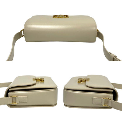Celine Shoulder Bag Leather White Classic Trim Off