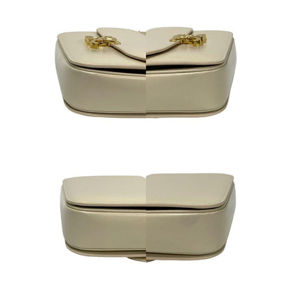 Celine Shoulder Bag Leather White Classic Trim Off