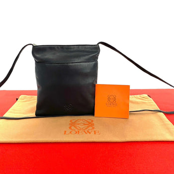 Loewe Shoulder Bag Leather Black Anagram Logo Women
