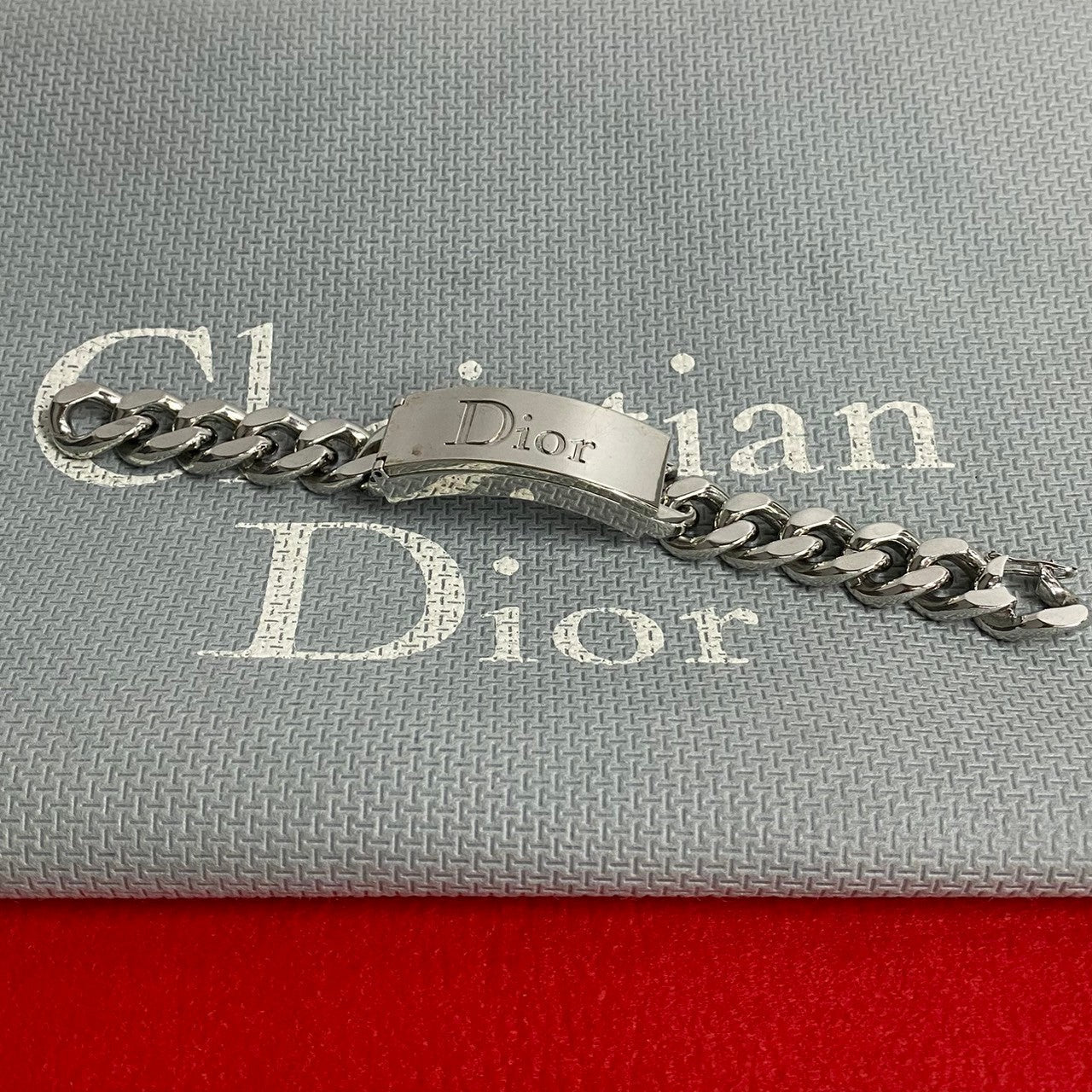 Dior Bracelet Alloy Silver Logo Plate Motif Gloss Bracelet Women