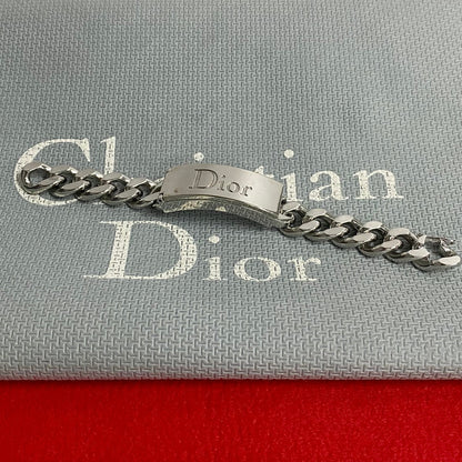 Dior Bracelet Alloy Silver Logo Plate Motif Gloss Bracelet Women