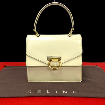 Celine Handbag Leather White Gancini Logo Metal Women