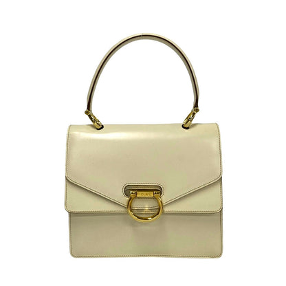 Celine Handbag Leather White Gancini Logo Metal Women