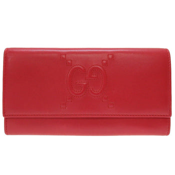 Gucci Long Wallet Purse 453390 Leather Red Bifold Gg Embossed Women(Unisex)