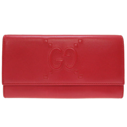 Gucci Long Wallet Purse 453390 Leather Red Bifold Gg Embossed Women(Unisex)