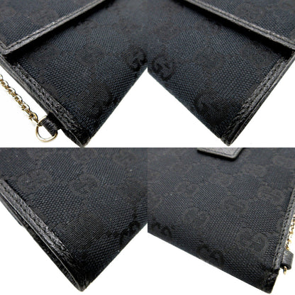 Gucci Bifold Wallet 154182 Gg Canvas, Leather Black W Hook Wallet Women