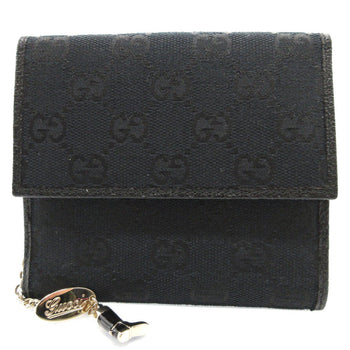 Gucci Bifold Wallet 154182 Gg Canvas, Leather Black W Hook Wallet Women