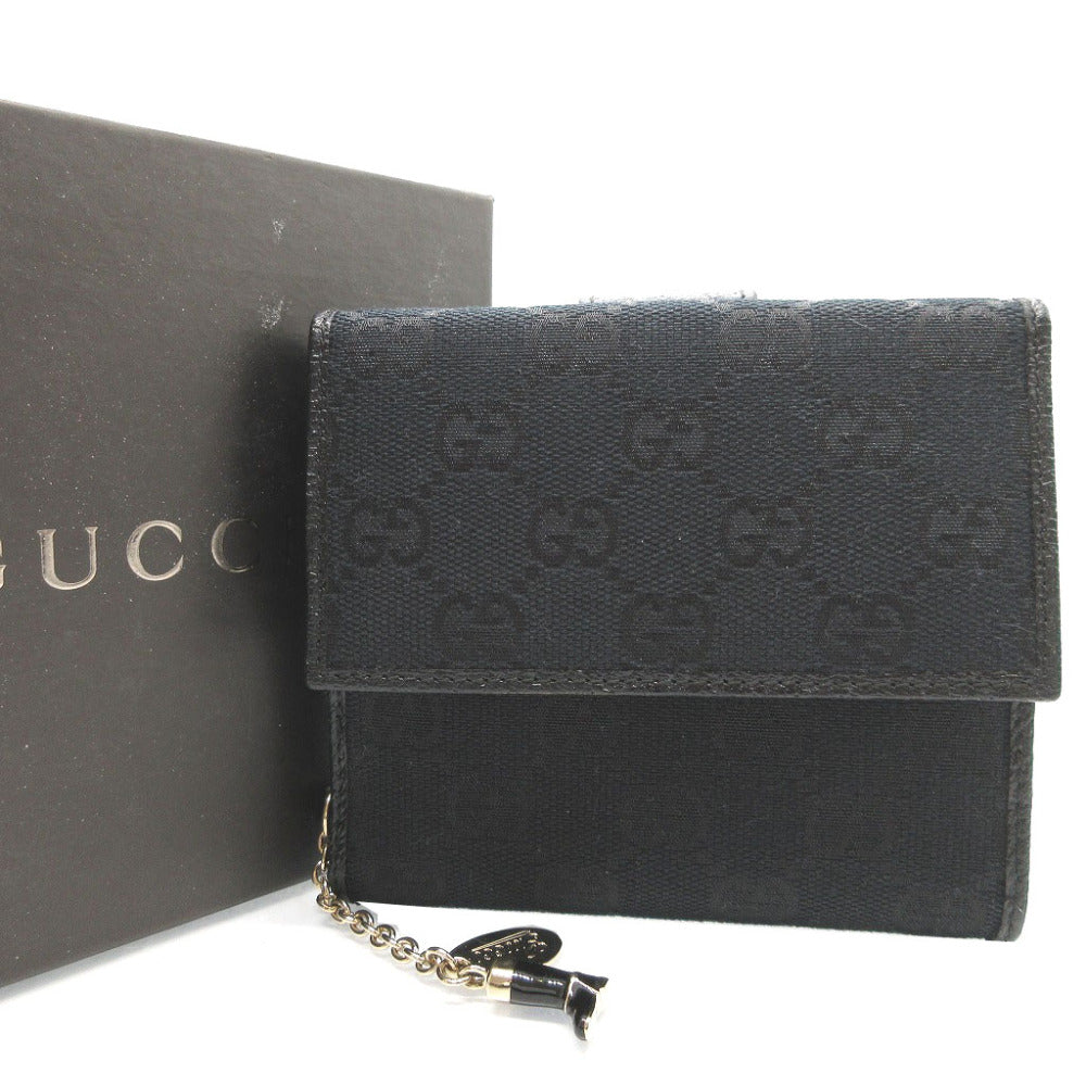 Gucci Bifold Wallet 154182 Gg Canvas, Leather Black W Hook Wallet Women
