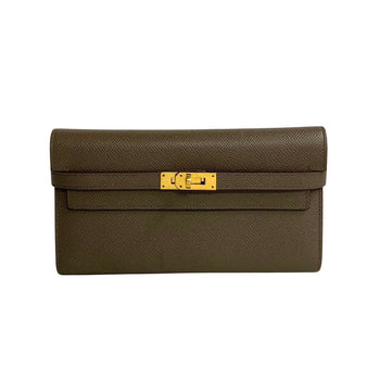 Hermes Long Wallet Purse Leather Gray Kelly Wallet Women