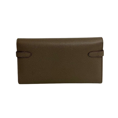 Hermes Long Wallet Purse Leather Gray Kelly Wallet Women