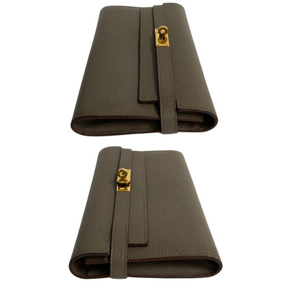 Hermes Long Wallet Purse Leather Gray Kelly Wallet Women