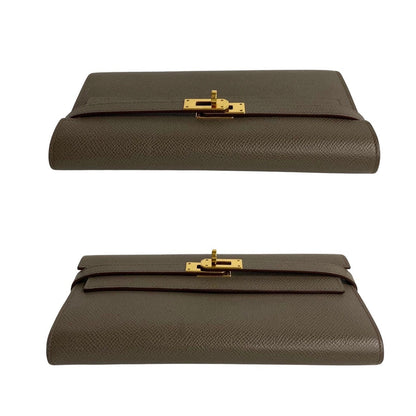 Hermes Long Wallet Purse Leather Gray Kelly Wallet Women