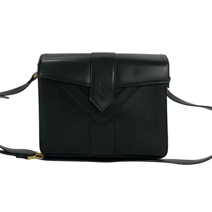 Yves Saint Laurent Shoulder Bag Leather Black Logo Women