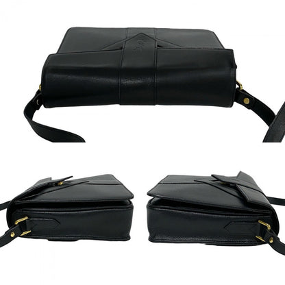 Yves Saint Laurent Shoulder Bag Leather Black Logo Women