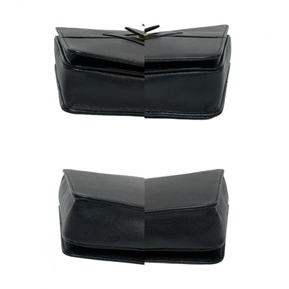 Yves Saint Laurent Shoulder Bag Leather Black Logo Women