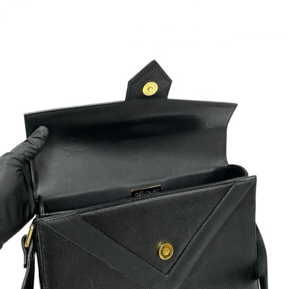 Yves Saint Laurent Shoulder Bag Leather Black Logo Women