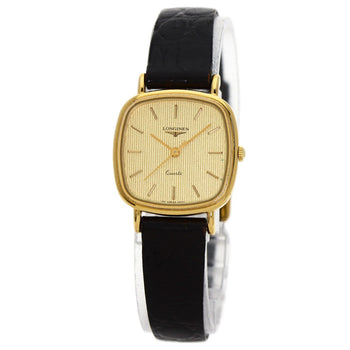 Longines Watches Quartz Gold Plated, Leather Gold Square Face Gold Dial Women