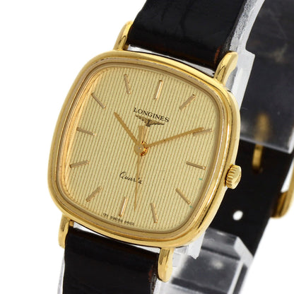 Longines Watches Quartz Gold Plated, Leather Gold Square Face Gold Dial Women