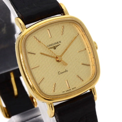 Longines Watches Quartz Gold Plated, Leather Gold Square Face Gold Dial Women