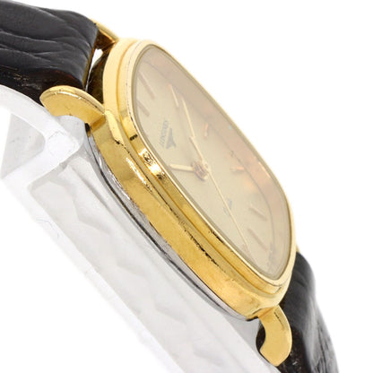 Longines Watches Quartz Gold Plated, Leather Gold Square Face Gold Dial Women