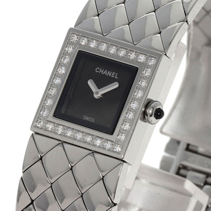 Chanel Watches Quartz H0489 Stainless Steel, Stainless Steel, Diamond Silver Matrasse Diamond Black