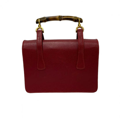 Gucci Shoulder Bag Leather Red Bamboo Old Gucci Women