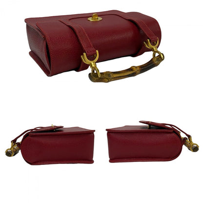 Gucci Shoulder Bag Leather Red Bamboo Old Gucci Women
