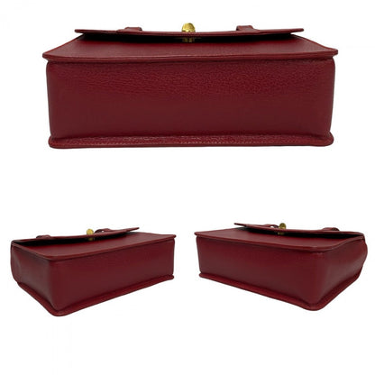Gucci Shoulder Bag Leather Red Bamboo Old Gucci Women