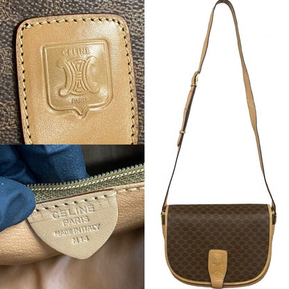 Celine Shoulder Bag Leather, Pvc Brown Macadam Blason Triomphe Pattern Women