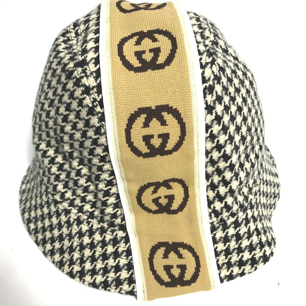 Gucci Hat Cotton Black Interlocking G Gg Houndstooth Mens L