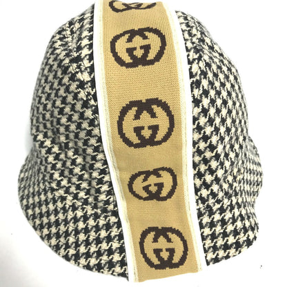 Gucci Hat Cotton Black Interlocking G Gg Houndstooth Mens L