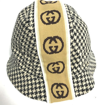 Gucci Hat Cotton Black Interlocking G Gg Houndstooth Mens L