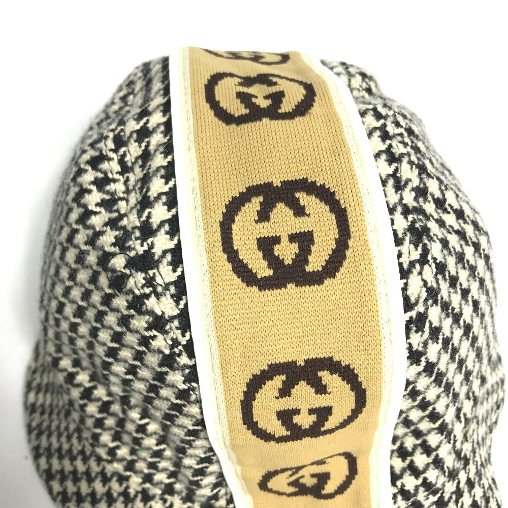 Gucci Hat Cotton Black Interlocking G Gg Houndstooth Mens L