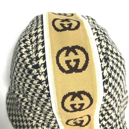 Gucci Hat Cotton Black Interlocking G Gg Houndstooth Mens L