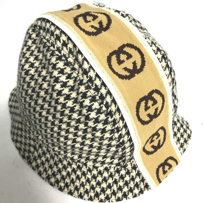 Gucci Hat Cotton Black Interlocking G Gg Houndstooth Mens L