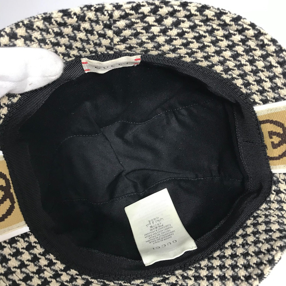 Gucci Hat Cotton Black Interlocking G Gg Houndstooth Mens L