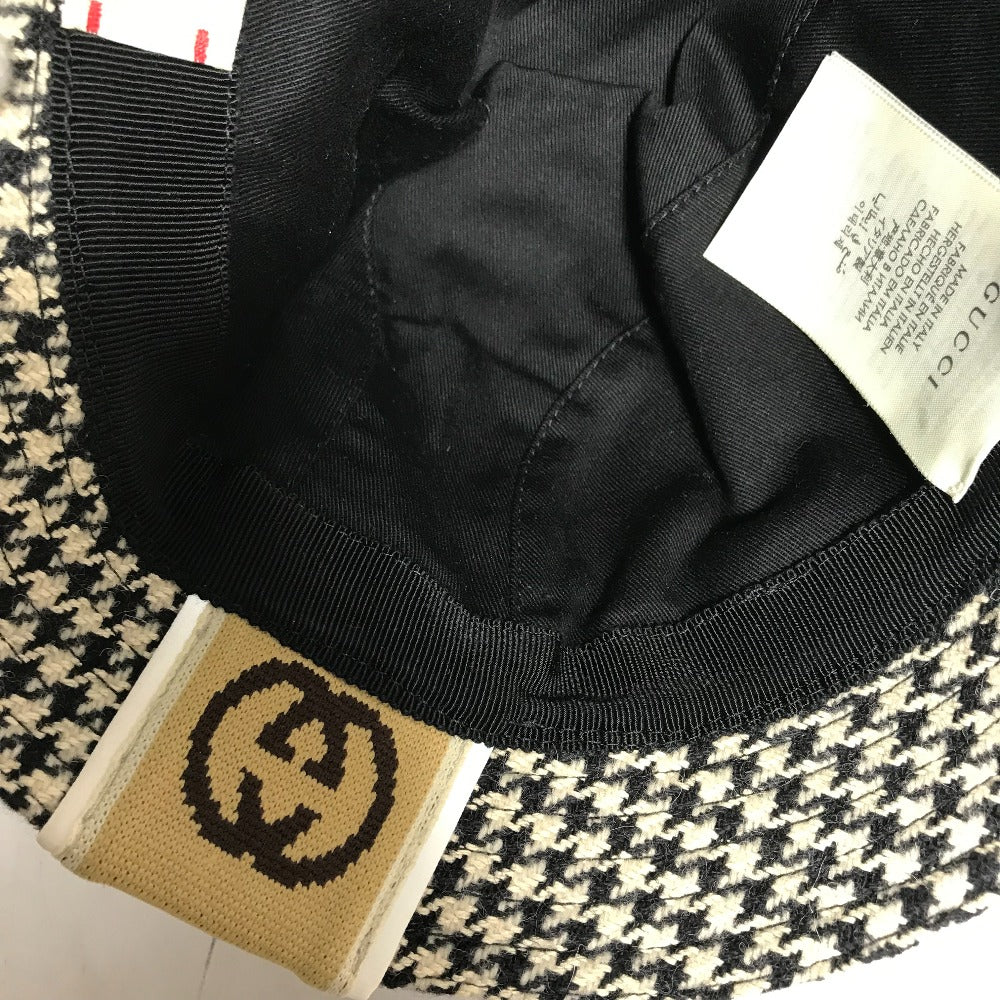 Gucci Hat Cotton Black Interlocking G Gg Houndstooth Mens L