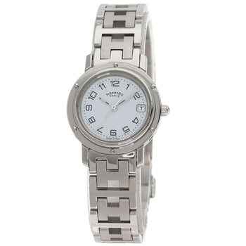 Hermes Watches Quartz Cl4.210 Stainless Steel , Stainless Steel Silver Clipper White Dial Women